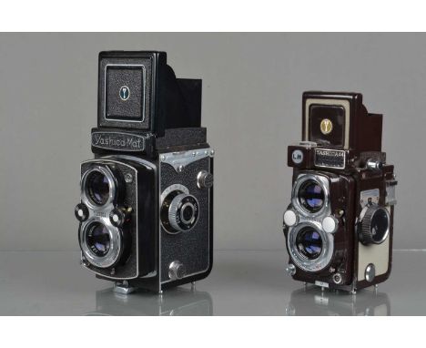 Two Yashica TLR Cameras, a LM 44, brown & grey, shutter working, light cell responsive, body G, light wear, with Yashinon 60m