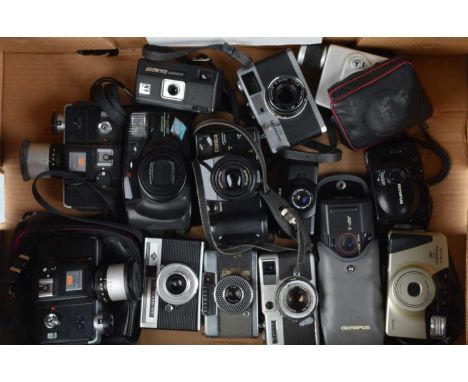 A Tray of Compact Cameras, manufacturers include Canon, Olympus, Yashica, Konica, Minolta, all untested, AF