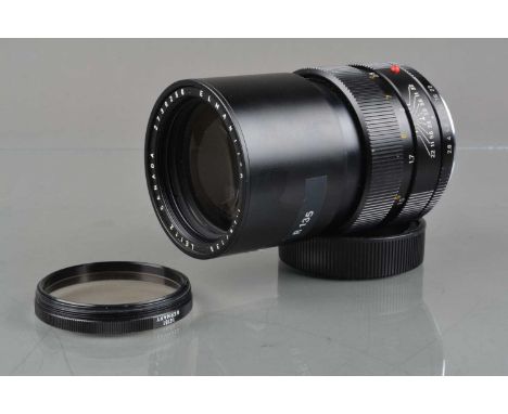 A Leitz Canada 135mm f/2.8 Elmarit-R Lens,  serial no 2730250, 1974, 3 cam, barrel G, light wear, elements G-VG, with rear ca