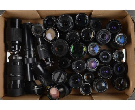 A Tray of Various Lenses, prime & zoom lenses, various mounts and focal lengths, manufacturers include Sigma, Minolta, Carl Z