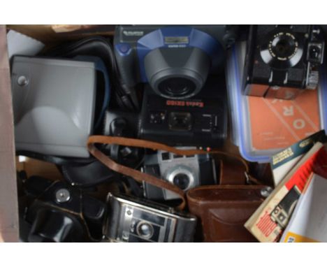 A Tray of Various Cameras,  including a Polaroid 1200i, Kodak EK160, Fujifilm Instax 100, Yashica Minister 700, Zeiss Ikon Ne