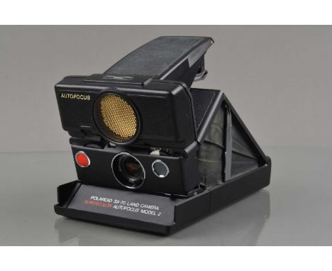 A Polaroid SX-70 Supercolor Autofocus Model 2 Land Camera, black, untested, body F-G, some cracking to vulcanite on top side,