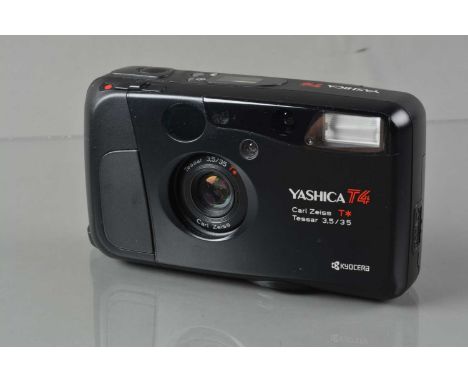 A Yashica T4 Compact Camera, shutter working, flash working, self timer working, body G-VG, with Carl Zeiss T* 35mm f/3.5 len