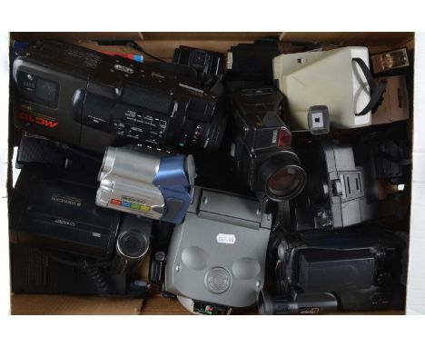 A Group of Various Cameras, including a Sharp 8 Viewcam, Panasonic MC10 VHSC video camera, Canon UC8 Hi video camera, Ricoh M