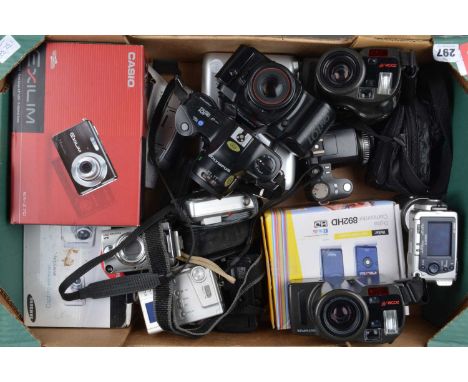 A Tray of Digital Compact Cameras, including a Vivitar 892HD, Casio EX-Z70, Polaroid ix 2020, Kyocera S5R, Olympus i-10, othe