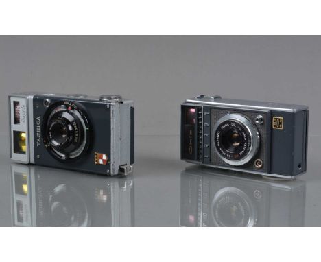 Two Half Frame Cameras, a Yashica Rapide and a Taron Chic, shutters working, light cells responsive, bodies G. elements G