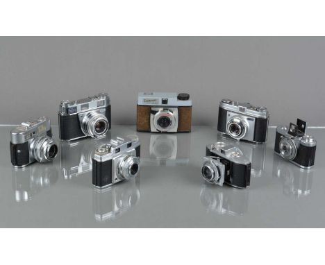 A Group of Viewfinder and Rangefinder Cameras, a Zeiss Ikon Tenax, shutter working, body F-G, some wear, elements G, an Agfa 