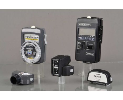 Two Gossen Light Meters, a Mastersix & Lunasix 3, both responsive, with Gossen Tele attachment, Lunasix 3 Micro attachment, b