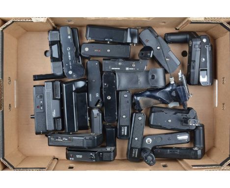 A Tray of Motor Drives, Minolta, Pentax, Olympus, Contax, Chinon drives, all untested