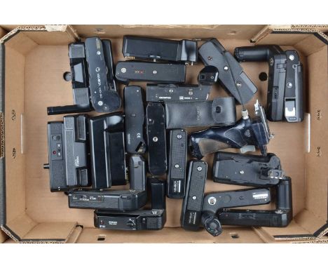 A Tray of Motor Drives, Minolta, Pentax, Olympus, Contax, Chinon drives, all untested