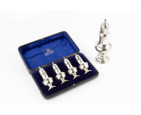 A set of four Edwardian silver baluster pepper castors, with girdled bodies, by S Blanckensee &amp; Son Ltd, Birmingham 1906,