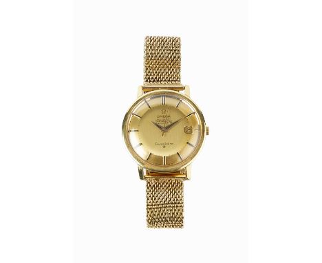 A gentleman's automatic 'Constellation' wristwatch by Omega, the circular gilt 'pie-pan' dial with black insert baton markers