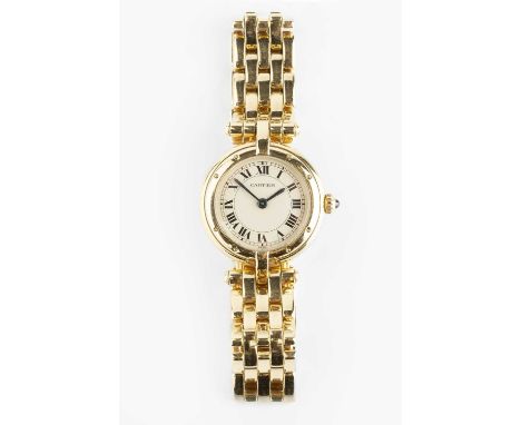 A lady's 18ct gold 'Panthère Vendôme' bracelet watch by Cartier, the circular dial with Black Roman numerals and blued steel 