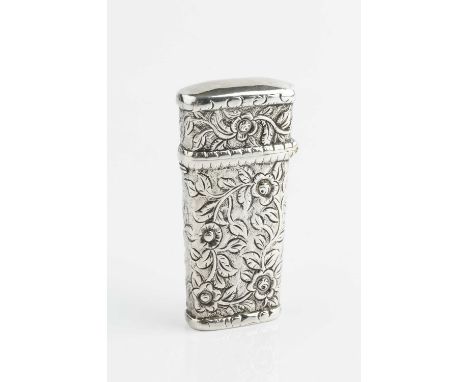 A William IV silver étui, embossed and engraved with flowers and foliage, and containing two mother of pearl and steel foldin