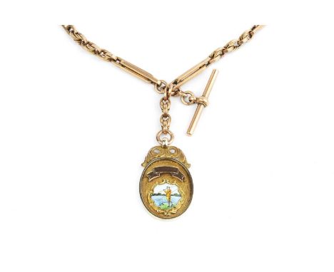 An Edwardian 9ct gold fancy-link Albert chain, hallmarked for Birmingham 1903, with swivel clasps and T-bar suspension, issui