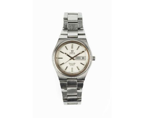 A gentleman's stainless steel 'Seamaster Cosmic 2000' automatic bracelet watch by Omega, the circular silvered dial with bato