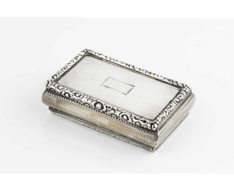 A George IV silver rectangular snuff box, with foliate border, maker's mark T.S. possibly Thomas Shaw, Birmingham 1825, 7.6cm