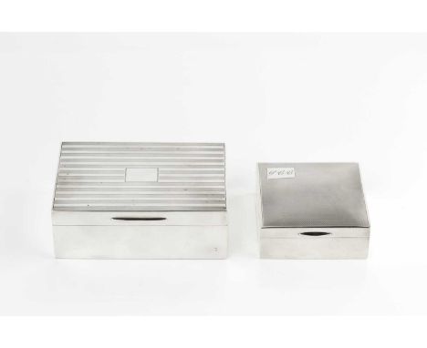 A silver rectangular cigarette box, with reeded top, by Mappin &amp; Webb, London 1941, 13.5cm wide; together with a silver s