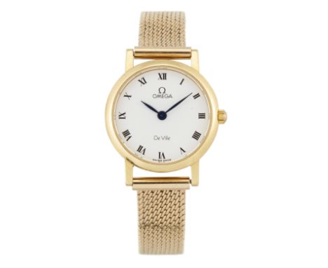 Omega. A lady's 18ct gold quartz bracelet watch, Circa 1990ETA Cal: 1470 quartz movement, white dial with black Roman numeral