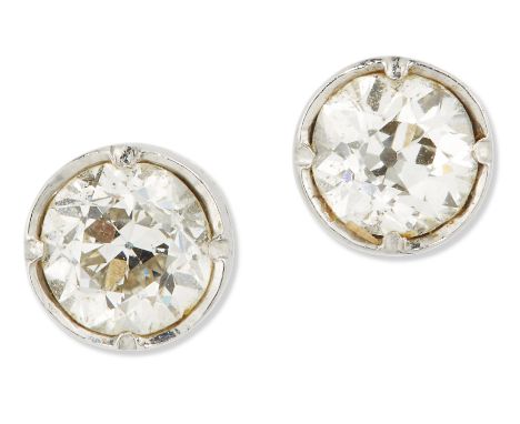 A pair of single stone diamond earstuds, the old European-cut diamond, spitch set to post and button backCondition Report:  G