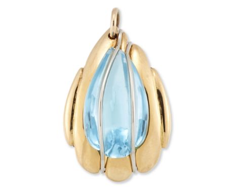 A blue topaz pendant, the carved blue topaz cabochon to fluted teardrop frame, length 2.5cm (not including jump ring)Conditio