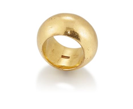 A band ring, of D section design, stamped 22ct, 1.4cm wide, approximate ring size K leading edgeCondition Report:  Stamped 22