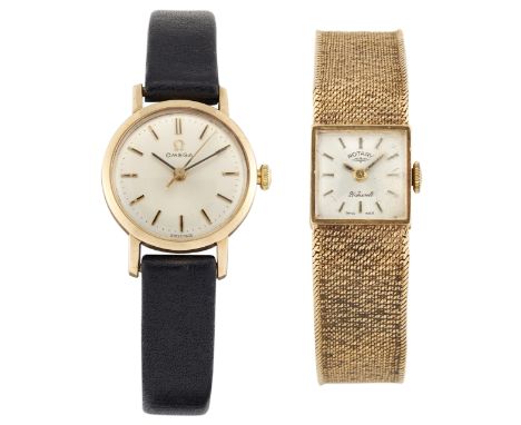 Two lady's 9ct gold watchesComprising a 9ct gold Omega lady's manual wind wristwatch, 22mm diameter; and a 9ct gold Rotary ma
