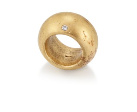 A 22ct gold diamond ring, of heavy D section design, flush set with a brilliant-cut diamond, Sheffield hallmarks, 1.5cm wide,