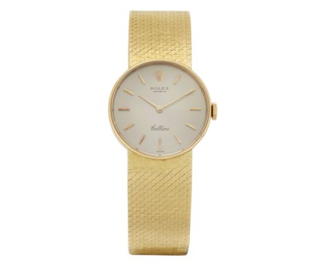 Rolex. A lady's 18ct gold bracelet watchCellini, London import mark for 198419 jewel manual wind Cal: 16001 movement, champag