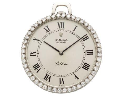 Rolex. An 18ct white gold and diamond keyless wind pocket watch, Circa 1970 Cellini, Reference 3790, Case number 3817974 Manu