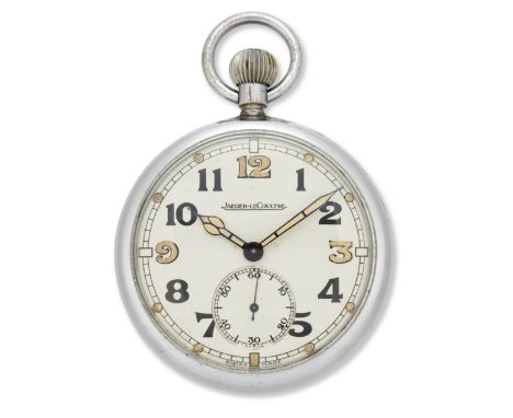 Jaeger-LeCoultre. A nickel plated open face military issue pocket watch, Circa 1945Gilt finish Cal: 467/2 manual wind lever m