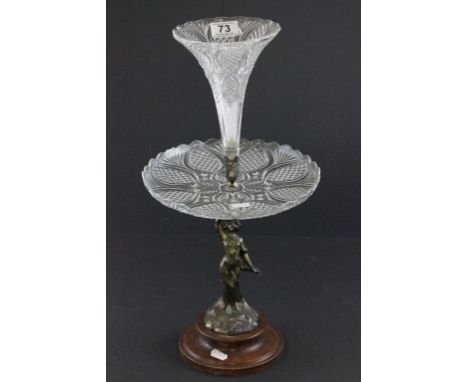 Art Nouveau Glass Bowl with Central Epergne Flute raised on a Metal Support on the form of an Art Nouveau Figurine