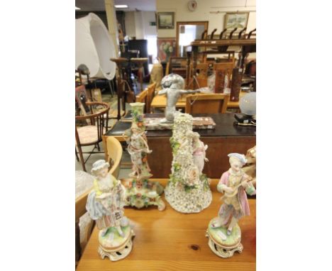 Pair of Late 19th century German Porcelain Figures modelled as a Young Man and his Maiden in the rococo style, base impressed