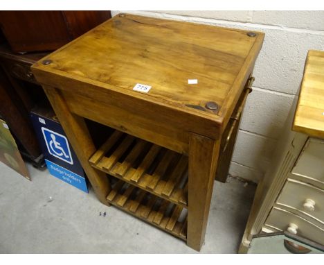 Vintage pine kitchen prep table with slatted shelves