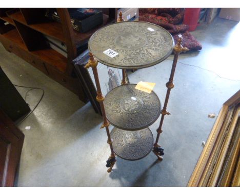 Aesthetic Metal Three Tier Watnot, each shelf etched with cherub design  