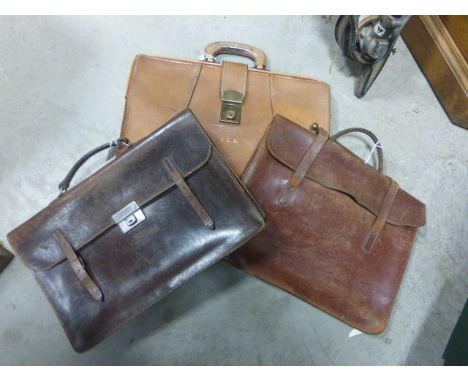 Three vintage leather briefcases/portfolios