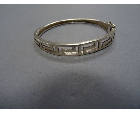 Silver Bangle with Greek Key Design