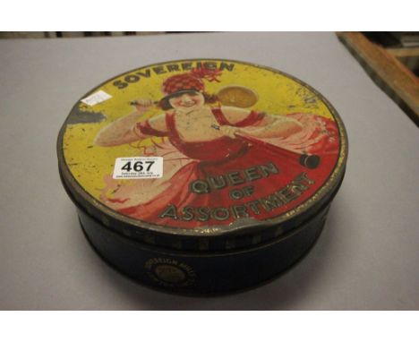 1920's Sovereign Queen Of Assortment biscuit tin containing a large quantity of vintage buttons
