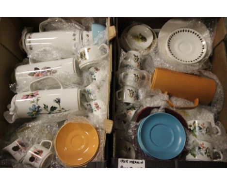 J&G Meakin tableware (58pcs) including four coffee pots, cups, saucers, jugs etc.  Floral and plain patterns