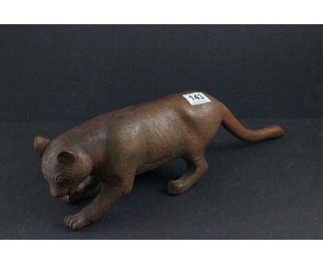 Early vintage carved oak figure of a cat