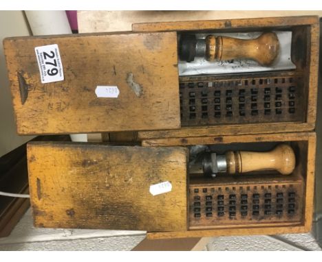 Four Vintage Wooden Cased Original Post Office Stamps with Various Spare Numbers plus a Spare Stamp