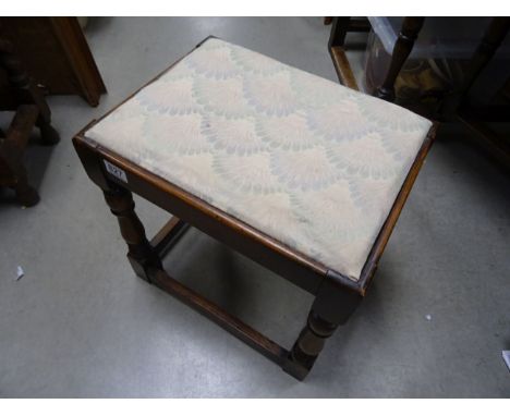 Oak dressing table stool on turned legs and two stretchers