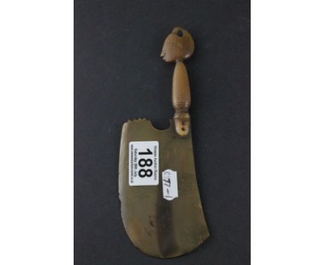 Vintage Asian chopping tool made from horn with hand carved decoration