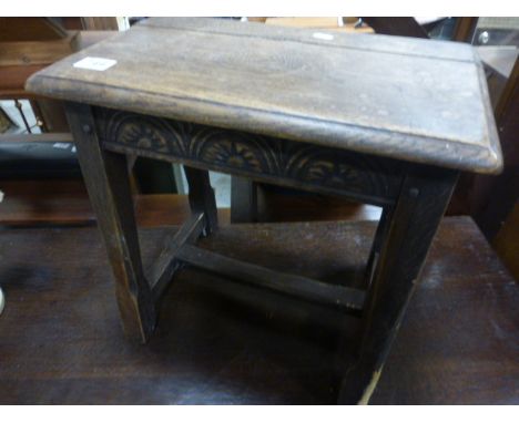Oak Pegged Joint Carved Stool 