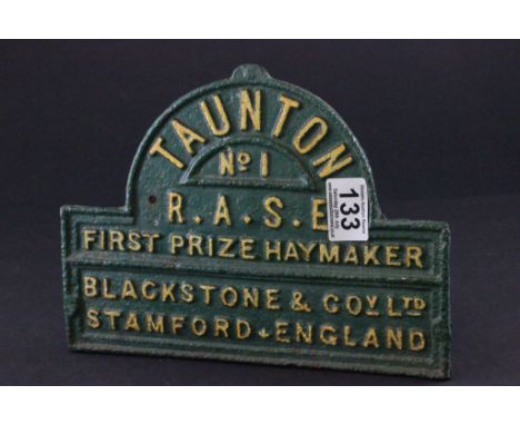 Cast Iron Agricultural Plate ' Taunton No.1 R.A.S.E First Prize Haymaker, Blackstone & Co Ltd, Stamford, England ' 