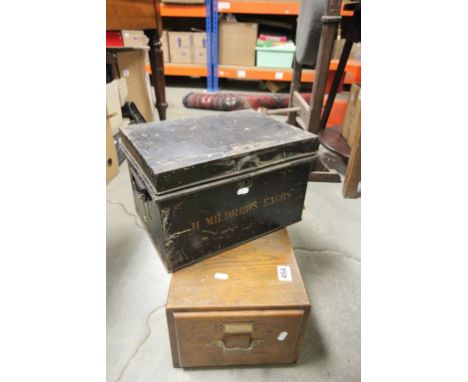 Oak Medical Index Card Filing Drawer by H K Lewis & Co London WC1 together with a Twin Handled Tin Trunk marked H Mildred's E