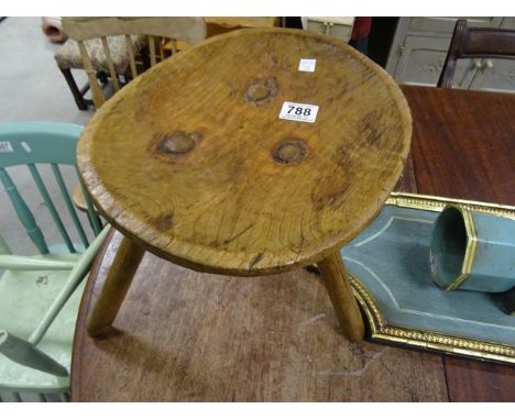 Antique sycamore dished stool
