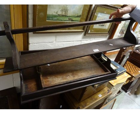 19th century Mahogany Butlers Tray, another Brass Handled Tray and a Gothic Style Mahogany Shelf