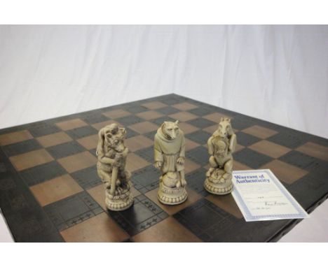 Large boxed and unused Reynard the Fox chess set and limited edition board, 1972.  With certificate of authenticity.
