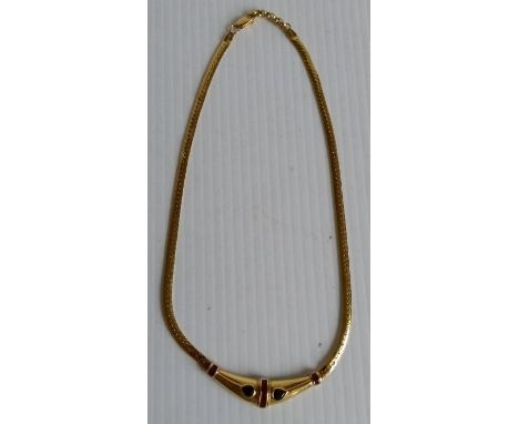 A vintage Balestra 18ct yellow gold flat snake chain choker necklace with ruby and sapphire decoration, 42 cm, 16.45g 